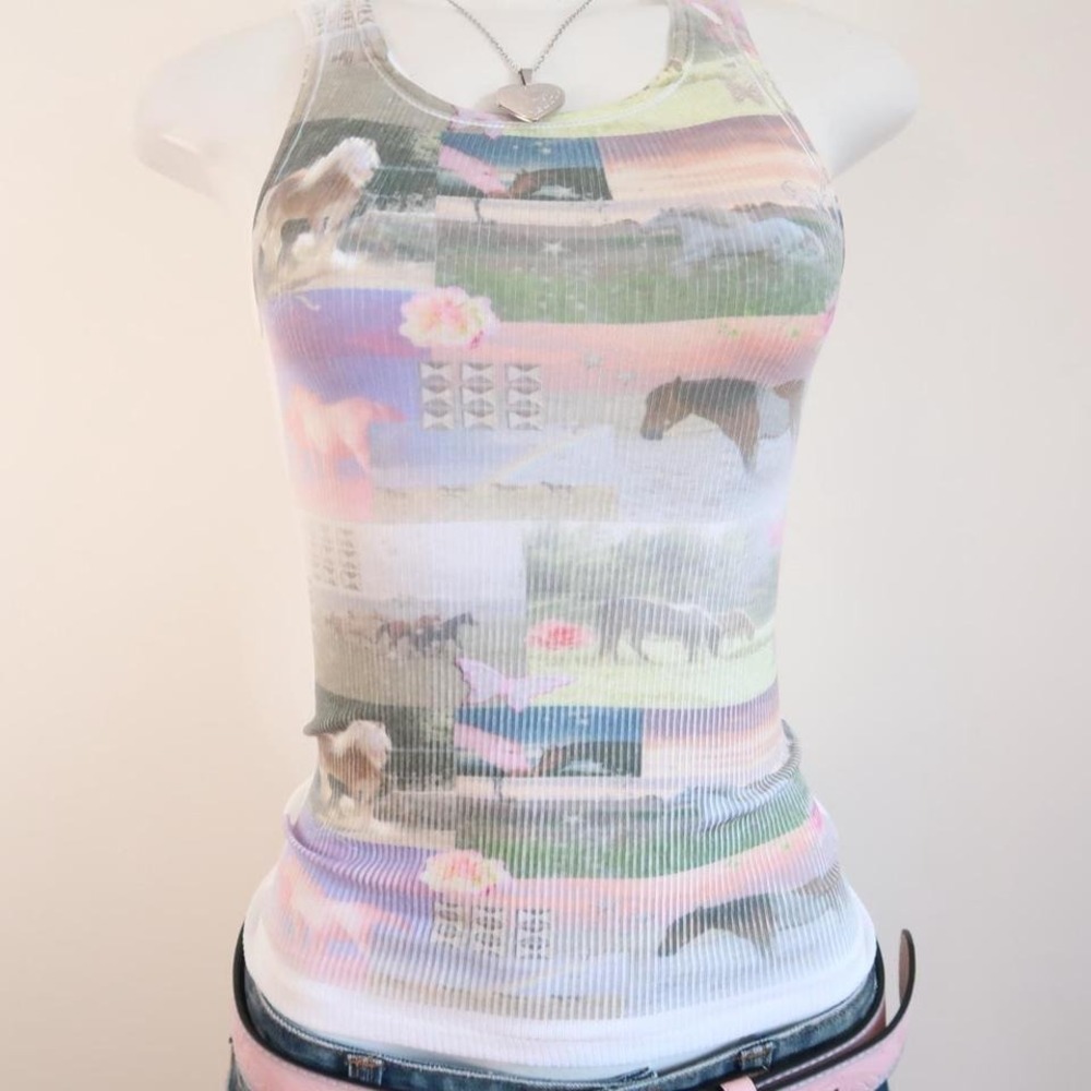y2k dreamcore horse tank white ribbed graphic baby tee - Picture 8 of 8